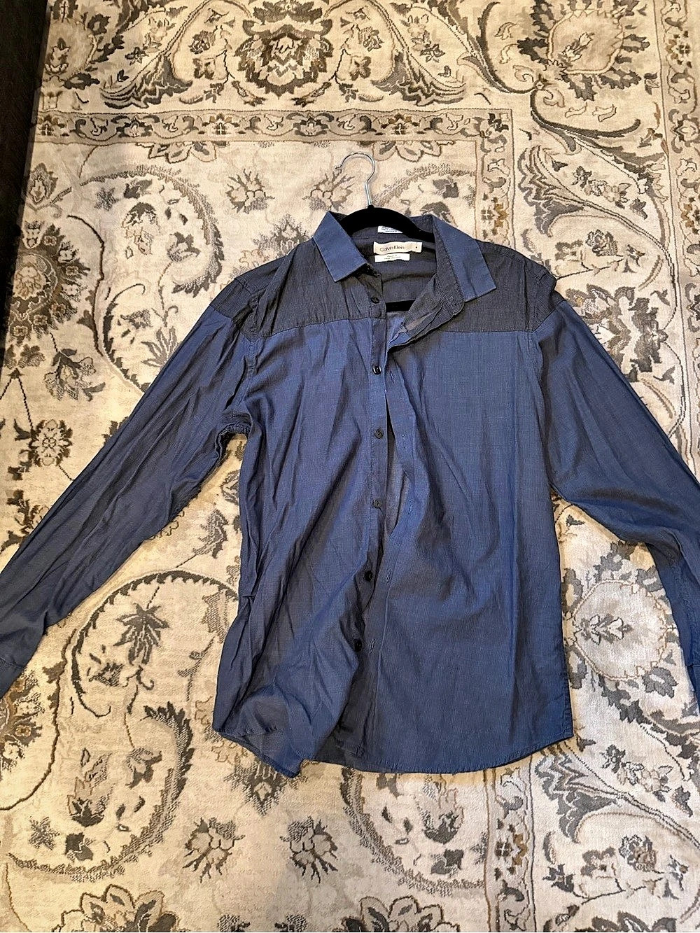 Calvin Klein Classic Fit Men's Cotton Button Down Shirt in Blue Size Medium